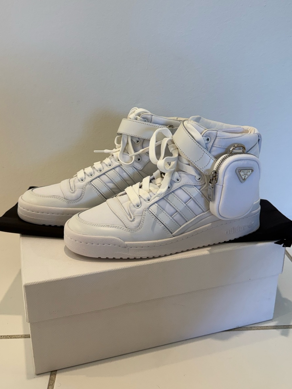 PRADA x ADIDAS Forum High Top White Sneakers - US M7.5, W9 - 💯 AUTHENTIC